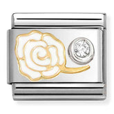 Nomination Composable Classic Link 630302/07 White Rose in 18K Gold, Silver, Enamel & CZ